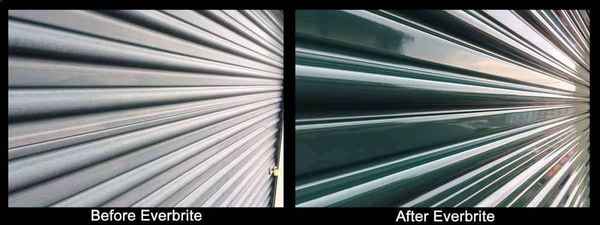 Before and after Green painted metal restored with Everbrite Coating.