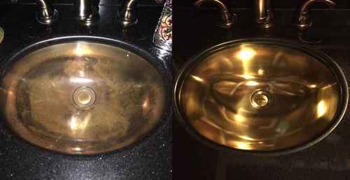 Brass Sink before and after Restoration.