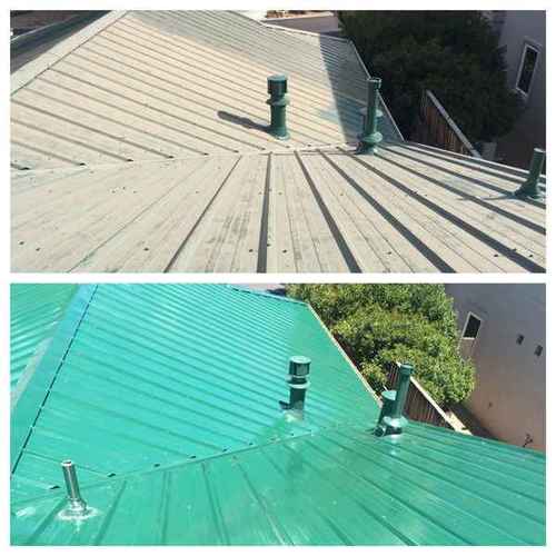 Painted metal roof restored to new with Everbrite Coating
